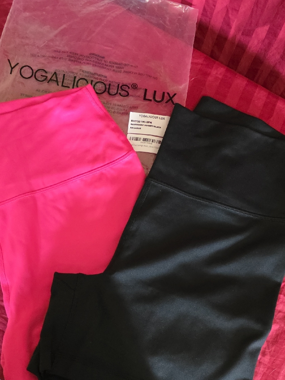Yogalicious Lux Leggings - Hot Pink & Black Size XXL 5 In Inseam